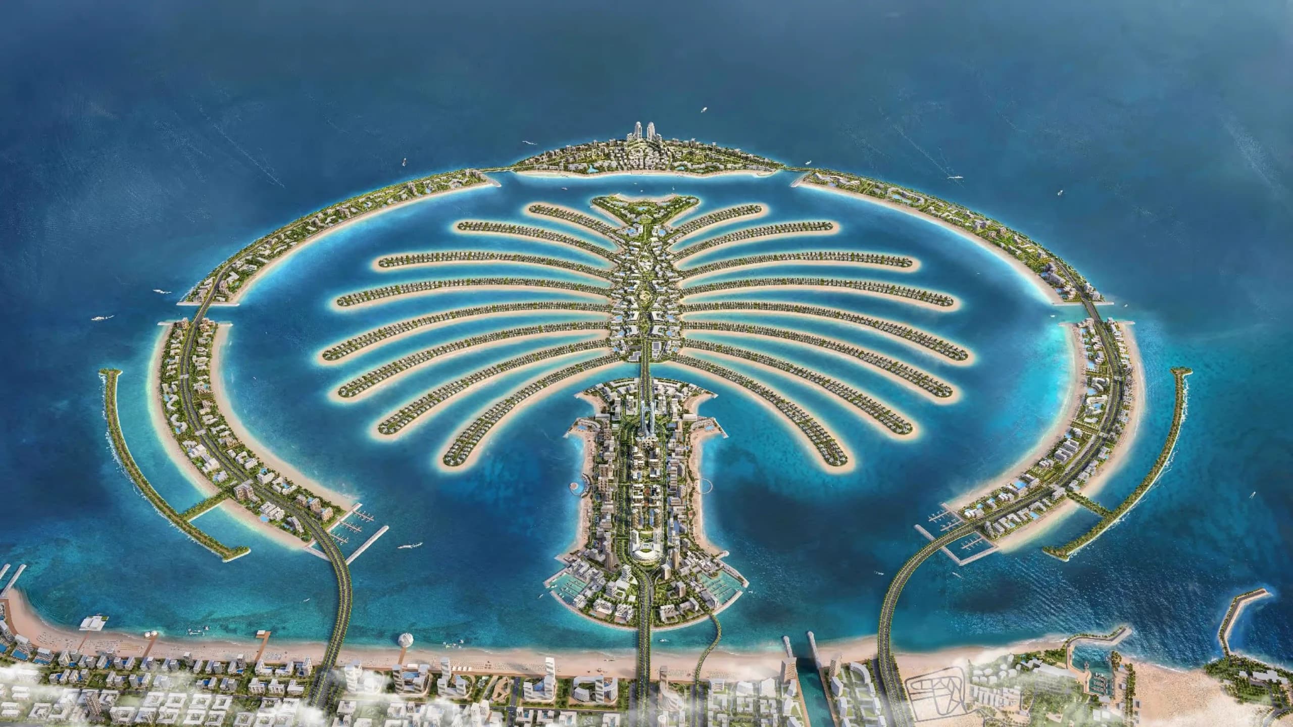 Palm Jebel Ali masterplan showing the trunk, sixteen fronds and the crescent breakwater